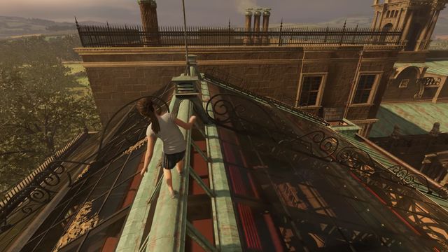 Young Lara Climbing On The Croft Manor Roof